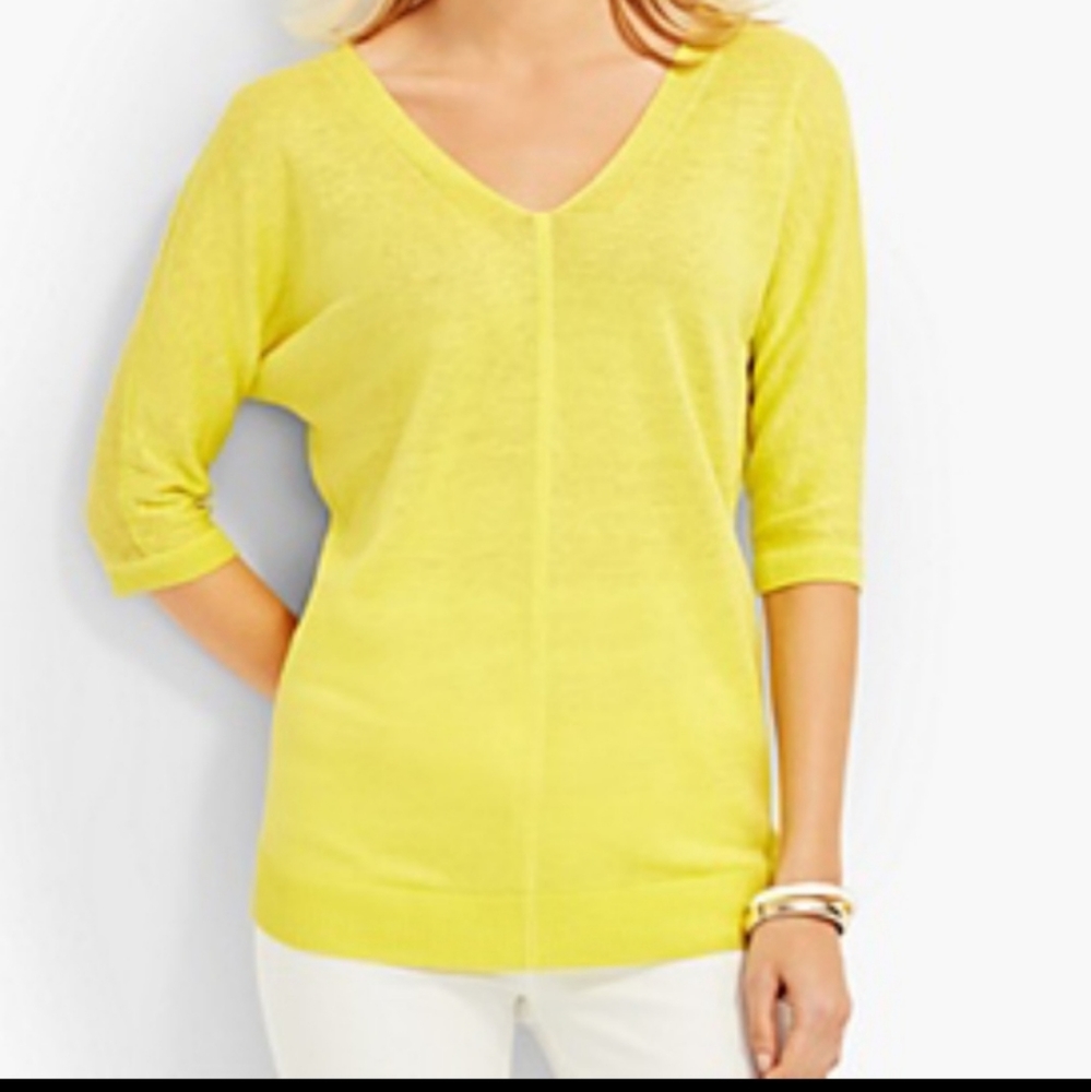 Talbots Linen Knit V-Neck Half-sleeve Top